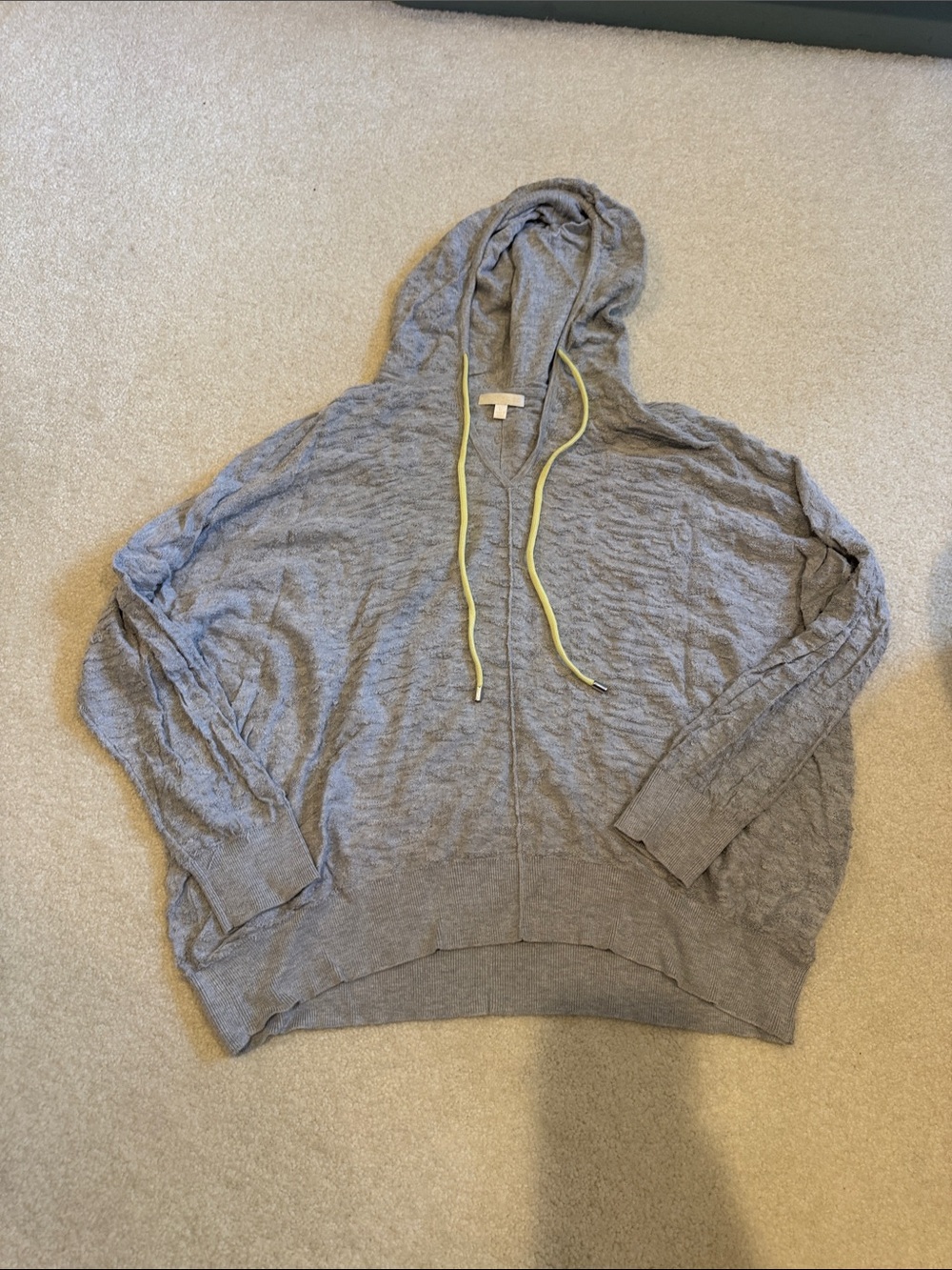 Lisa Todd Light Gray Hooded Sweatshirt with Neon Yellow Drawcords